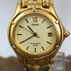Seiko Date Gold Tone Satin Finish Bracelet Watch